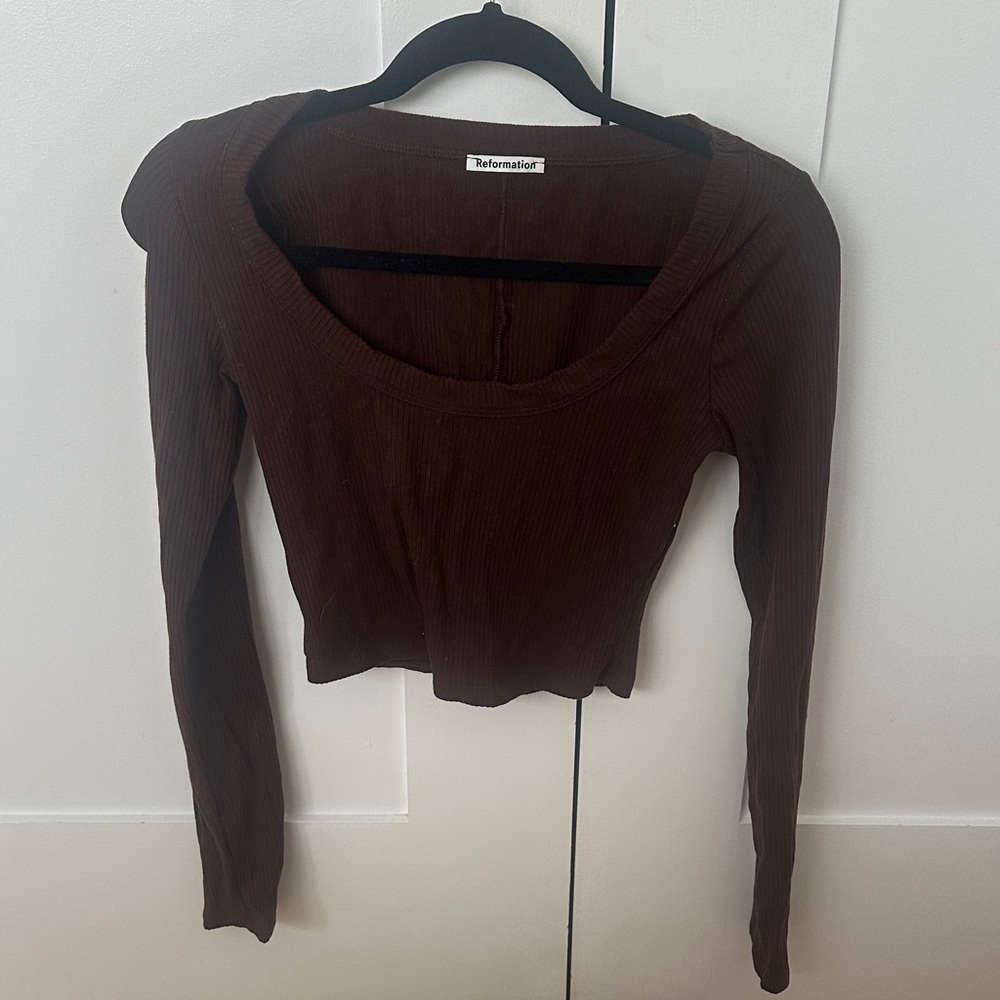 Reformation Chocolate Ribbed Long Sleeve Top